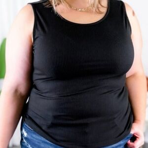 White Birch Sleevless Ribbed Twist Back 2XL Black